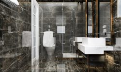 3d rendering modern black bathroom with luxury tile decor