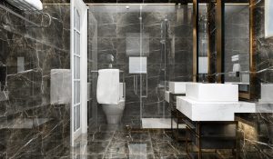 3d rendering modern black bathroom with luxury tile decor